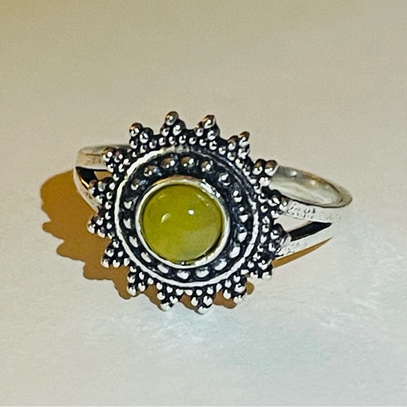 New RARE Cats Eye Chrysoberyl Yellow Green Artisan Sun 925 Sterling Silver Ring - Picture 6 of 17